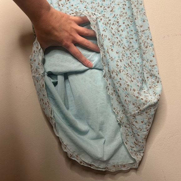 Vintage Y2K Guess Jeans Ruffle Light Blue Floral Print Midi Dress Size Small/6 - Picture 9 of 11